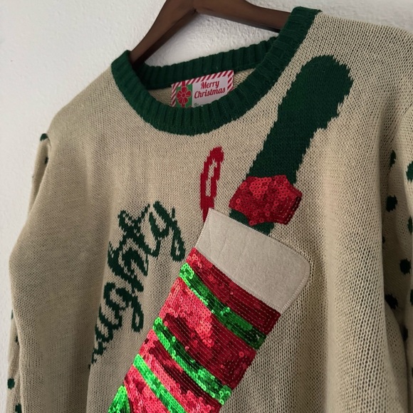 Knit Christmas Sweater Sequins Ugly Sweater Funny Naughty Xmas Wine Top Sz Small - Picture 3 of 10